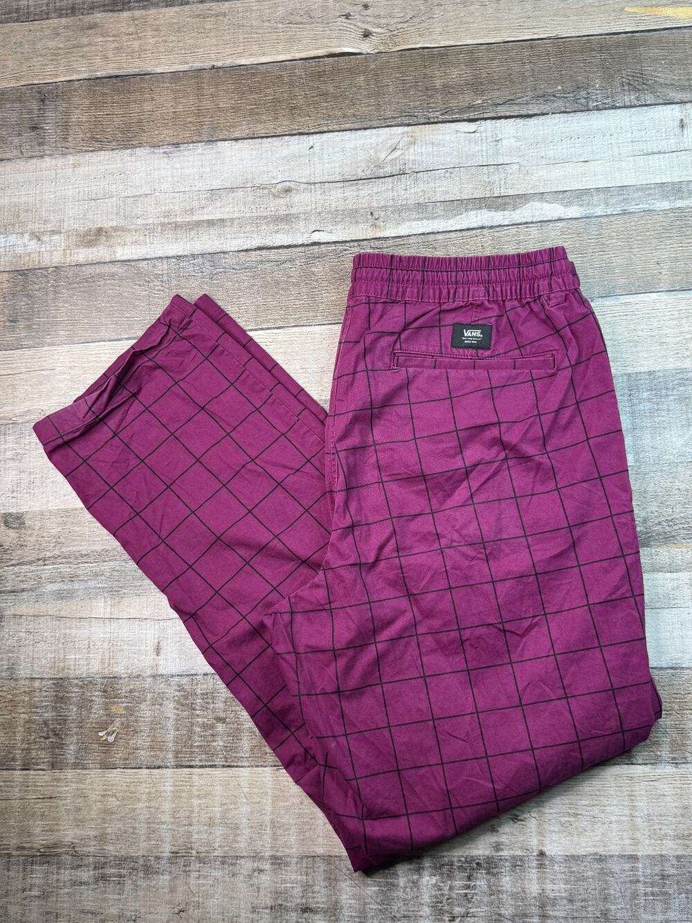 Vans Range Elastic Pants Mens Lx30 Loose Tapered Drawstring Skater Check Pink